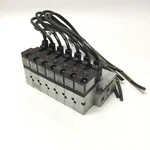 Manifold Of 7 Humphrey M410-39 Subbase Solenoid Valves 2-POS, 4-WAY, 24VDC Coil. Fixed Price $180.00.